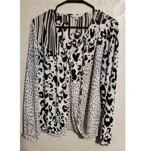 NWOT CAbi Mixed Print Wrap Blouse